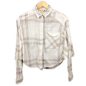 Free People Batwing Cropped Button Down Flannel